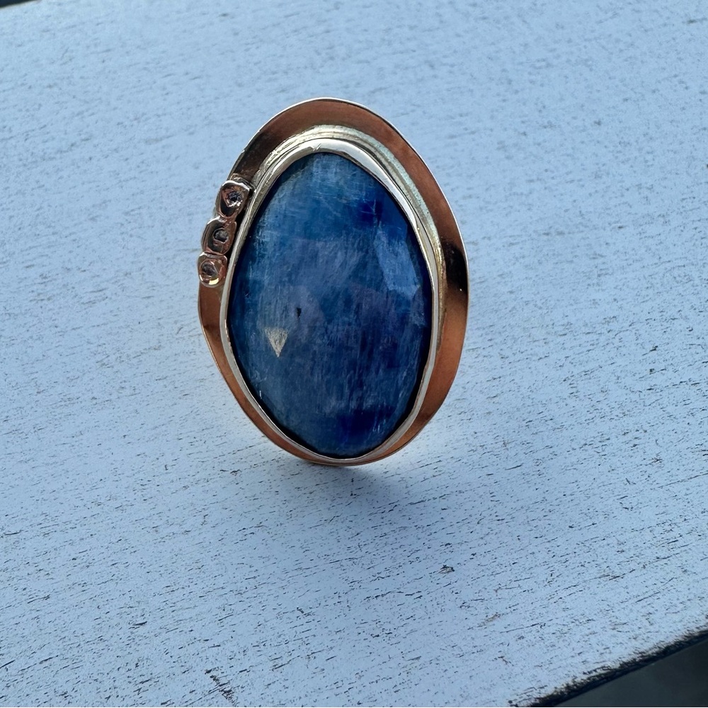Jes Maharry 14 KT Kyanite & Diamonds Gold Ring